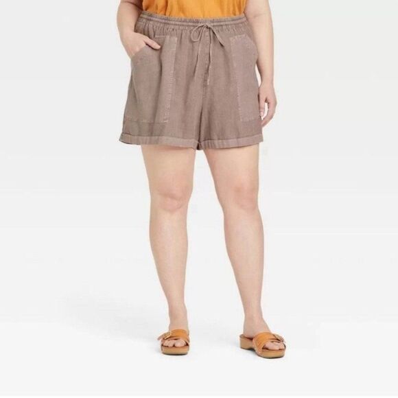 Universal Thread Mid-Rise Linen Blend Utility Pocket Drawstring Brown 4X New! - Picture 2 of 8